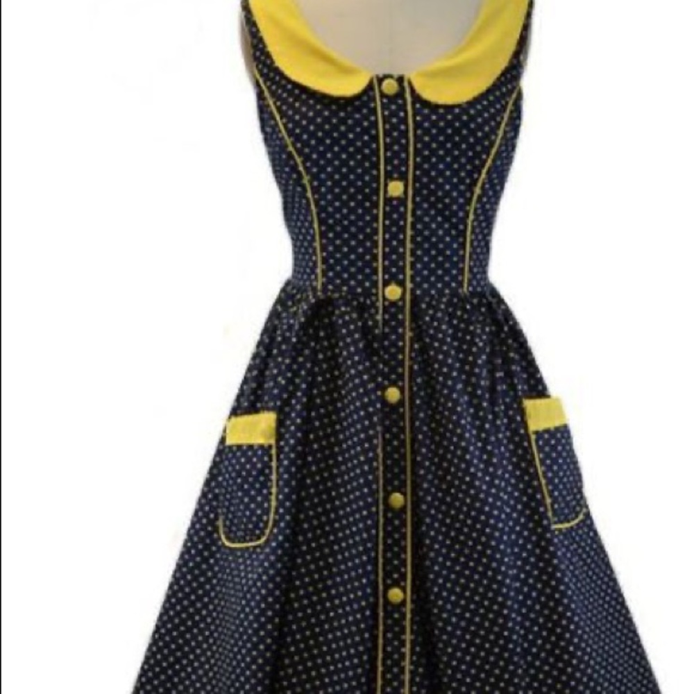 ISO: Navy & Yellow polkadot Aryeh ModCloth